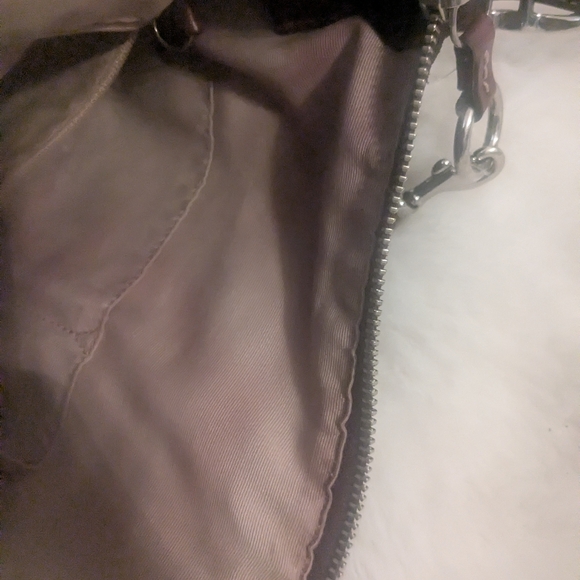 Coach Purple Signature Jacquard Crossbody Hobo Bag Suede Trim Front Zip Pocket - Picture 7 of 11